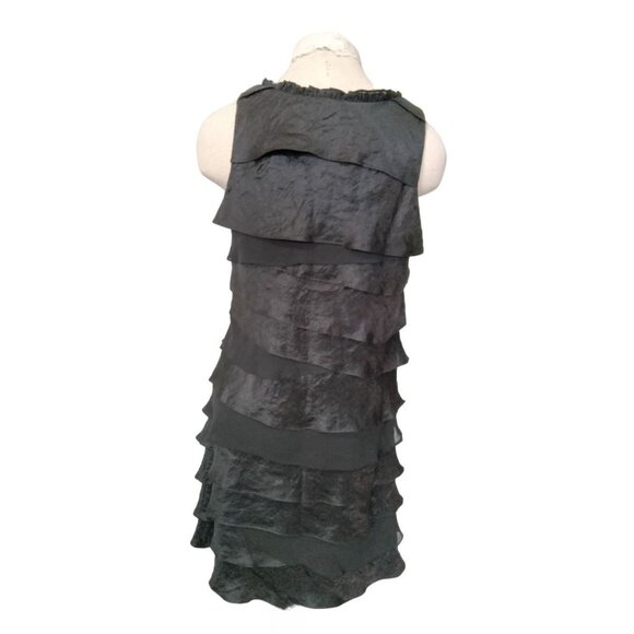 S.L. Fashions Black Embellished Neck Tiered Ruffle Side Zip Dress Size 12 - Picture 7 of 9
